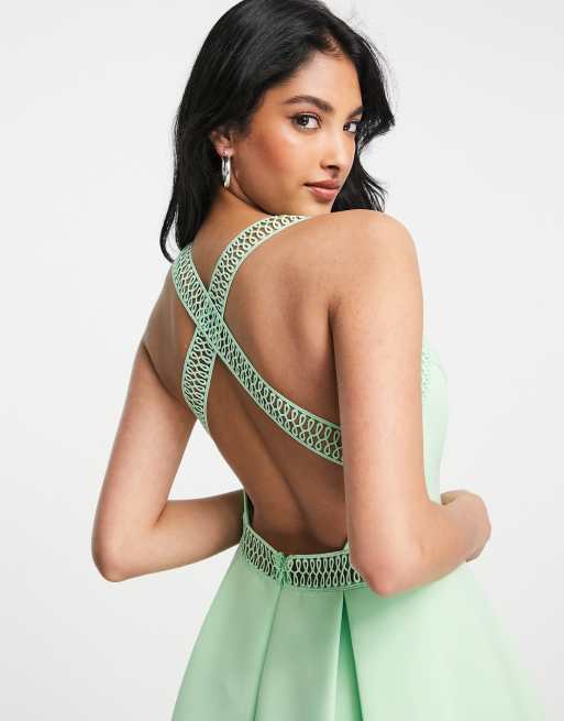 ASOS DESIGN - Støvet grøn midikjole med hulmønster og muslingekant, 4 af 4