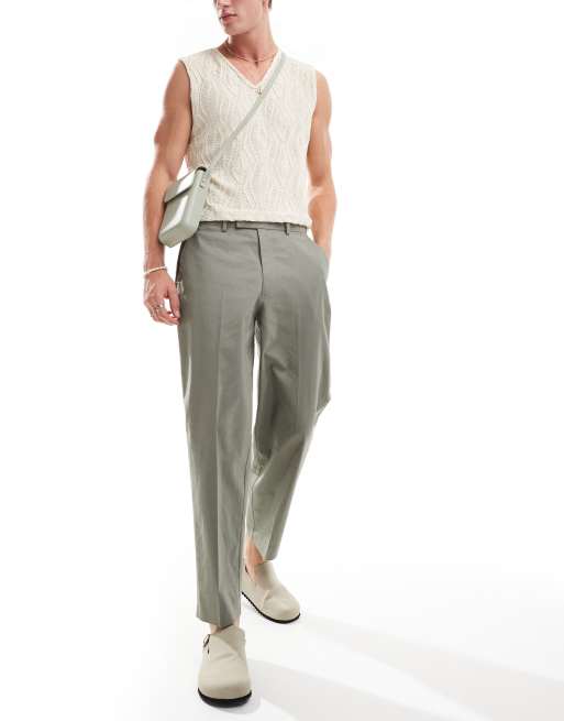 ASOS DESIGN - Støvet grønne elegante tapered bukser i hørblanding