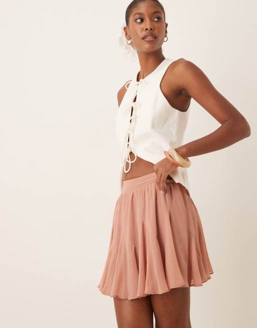 ASOS DESIGN - Støvet pink mininederdel med kileindsatser i chiffon, 3 af 5