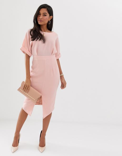 ASOS DESIGN - Støvet rosa wiggle midikjole