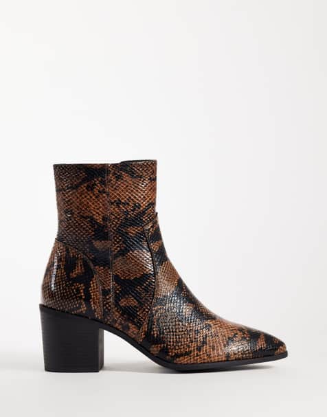ASOS DESIGN støvler med hæl og lynlås i slangeprint - view 1