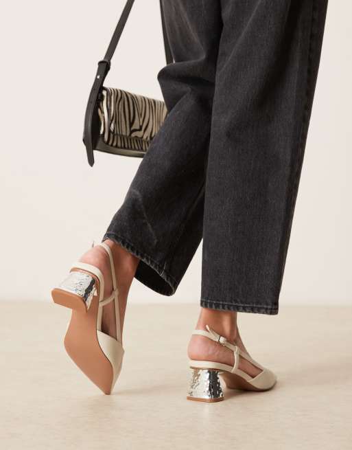 ASOS DESIGN Stylish slingback mid heeled shoes in off white, 2 of 4