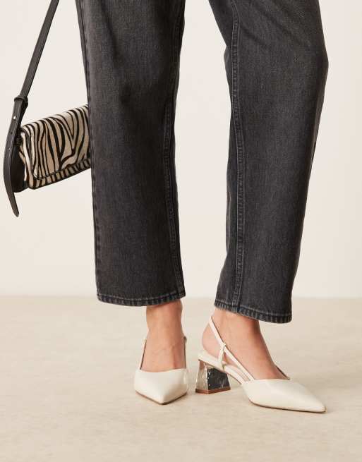 ASOS DESIGN Stylish slingback mid heeled shoes in off white, 3 of 4