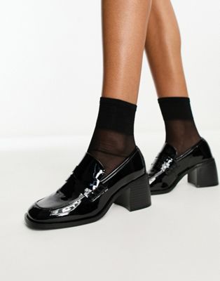 ASOS DESIGN Substitute smart mid heeled loafers in black | ASOS