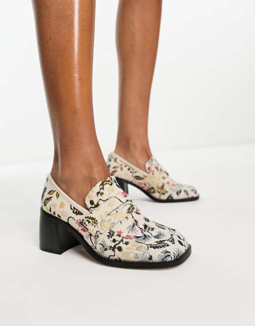 ASOS DESIGN Substitute smart mid heeled loafers in tapestry, 3 of 4