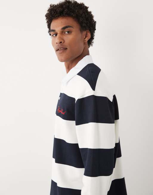 ASOS DESIGN - Sudadera a rayas azul marino y blancas extragrande estilo polo de rugby, 4 de 5
