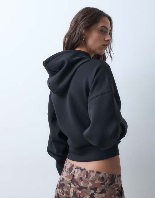 ASOS DESIGN sudadera con capucha corta con cremallera completa en tejido estilo neopreno negro, 5 de 5