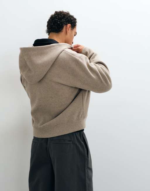 ASOS DESIGN - sudadera con capucha de corte boxy relajado con cremallera y efecto lana en beige, 5 de 5
