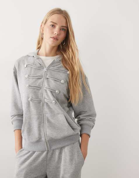 ASOS DESIGN - sudadera con capucha de forro polar estilo militar en gris jaspeado - view 1