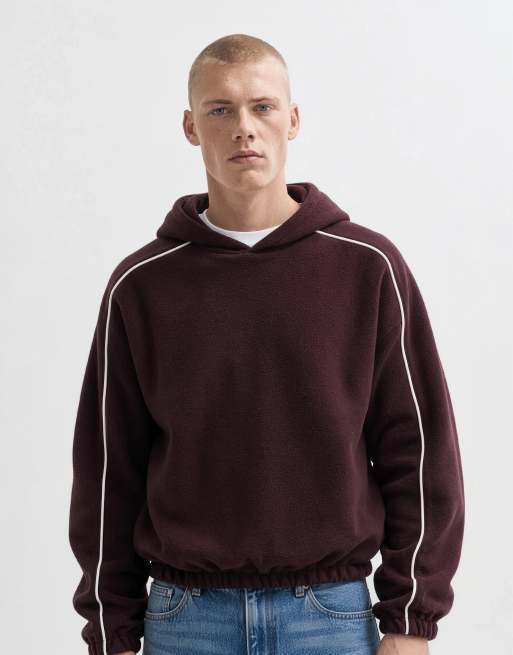 ASOS DESIGN - sudadera con capucha de forro polar extragrande con paneles cosidos y ribetes en marrón, 6 de 10