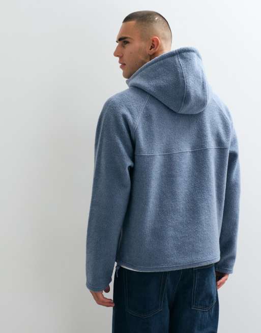 ASOS DESIGN sudadera con capucha de forro polar holgada con cuello alzado azul, 4 de 5