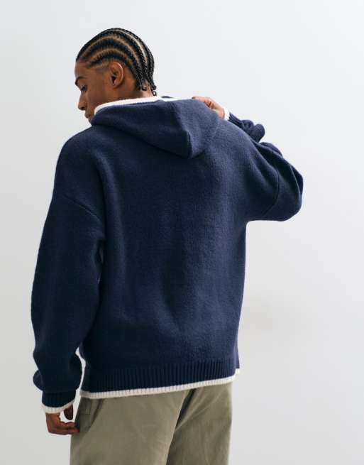 ASOS DESIGN sudadera con capucha de punto extragrande en negro y azul marino, 2 de 5