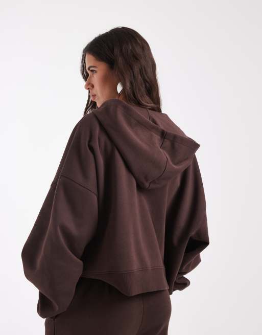 ASOS DESIGN - Sudadera con capucha de tejido afelpado con cremallera en marrón, 4 de 4