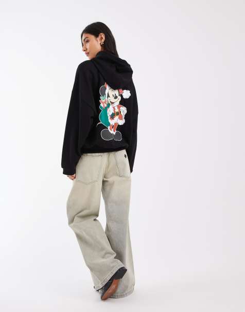 ASOS DESIGN sudadera con capucha Disney con estampado de Mickey Santa en negro - view 1