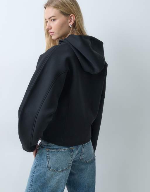 ASOS DESIGN sudadera con capucha en tejido estilo scuba con detalle de costuras negra, 5 de 5