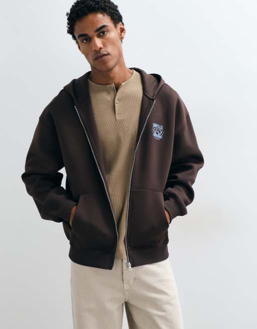 ASOS DESIGN sudadera con capucha extragrande con cremallera y estampado marrón, 2 de 5