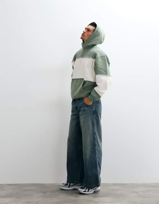 ASOS DESIGN - sudadera con capucha extragrande con paneles y borde sin rematar en caqui, 2 de 5