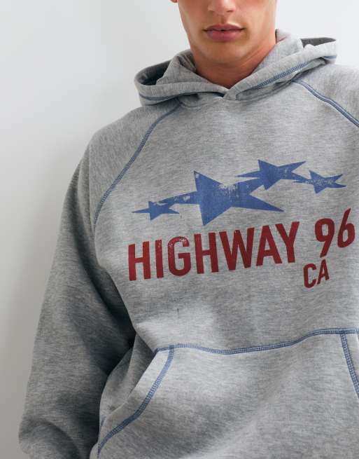 ASOS DESIGN - Sudadera con capucha extragrande con pespuntes en contraste y estampado pigmentado en gris, 4 de 5