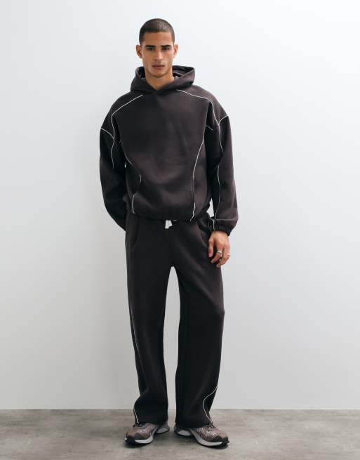 ASOS DESIGN sudadera con capucha extragrande de conjunto con ribete en marrón, 2 de 9