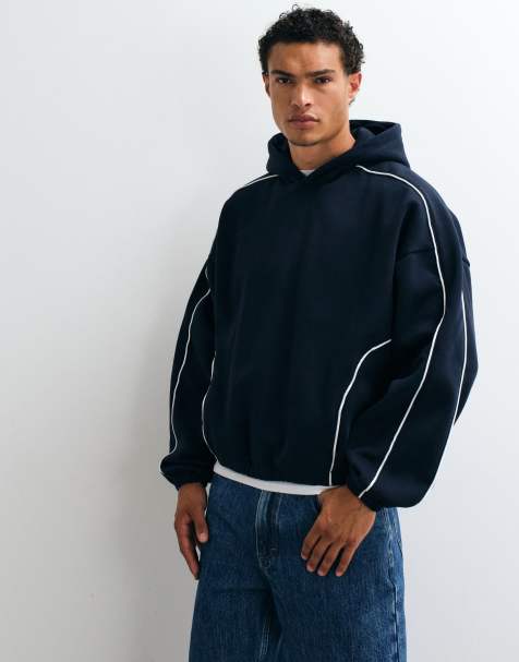 ASOS DESIGN sudadera con capucha extragrande y de corte cuadrado, de conjunto, con ribetes en azul marino - view 1