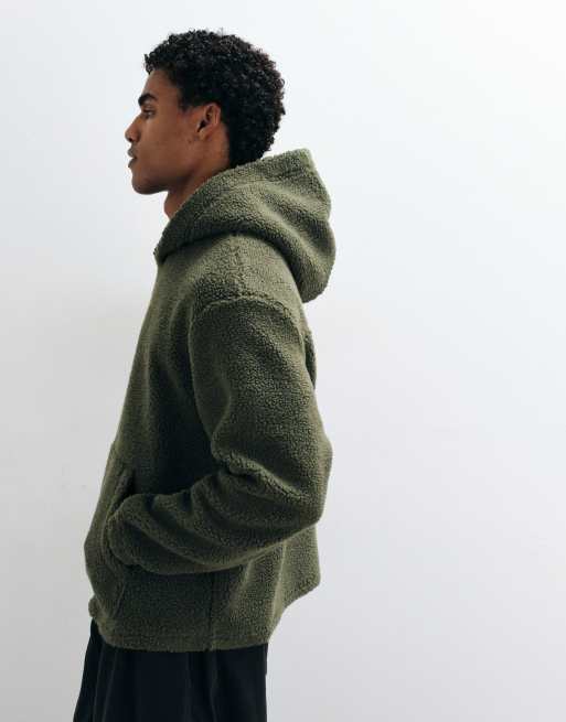 ASOS DESIGN sudadera con capucha holgada de borg en verde, 3 de 5