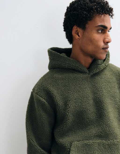 ASOS DESIGN sudadera con capucha holgada de borg en verde, 4 de 5
