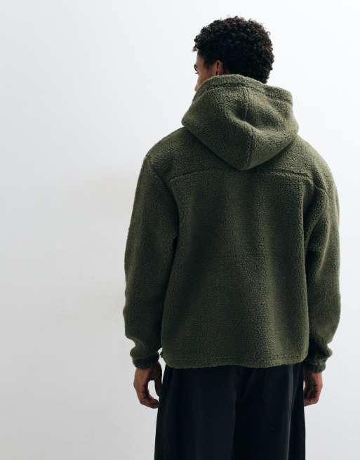 ASOS DESIGN sudadera con capucha holgada de borg en verde, 5 de 5