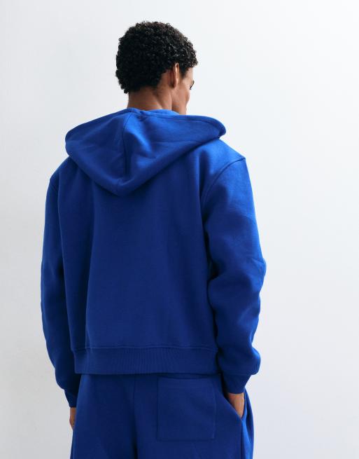 ASOS DESIGN sudadera con capucha holgada y de corte cuadrado con cremallera completa en azul marino, 5 de 5