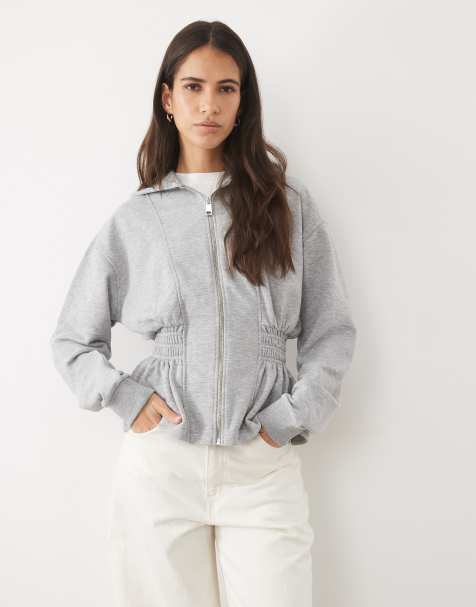 ASOS DESIGN - Sudadera con capucha y cintura entallada en gris jaspeado - view 1