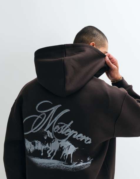 ASOS DESIGN - sudadera con capucha y cremallera con estampado de caballo en la espalda en marrón - view 1