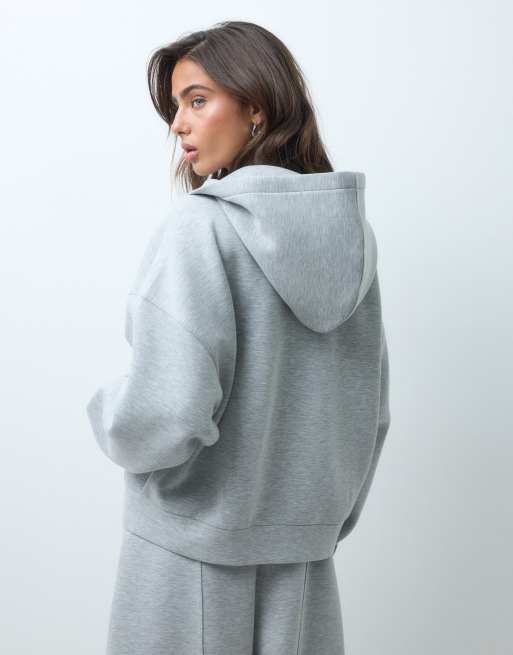 ASOS DESIGN - Sudadera con capucha y cremallera en tejido scuba jaspeado gris, 5 de 5