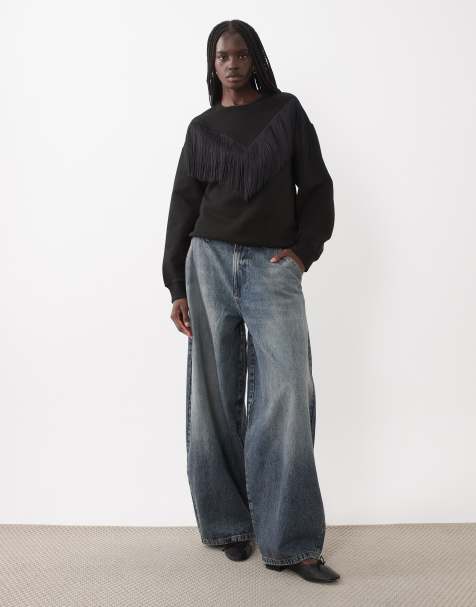 ASOS DESIGN sudadera con flecos en negro - view 1