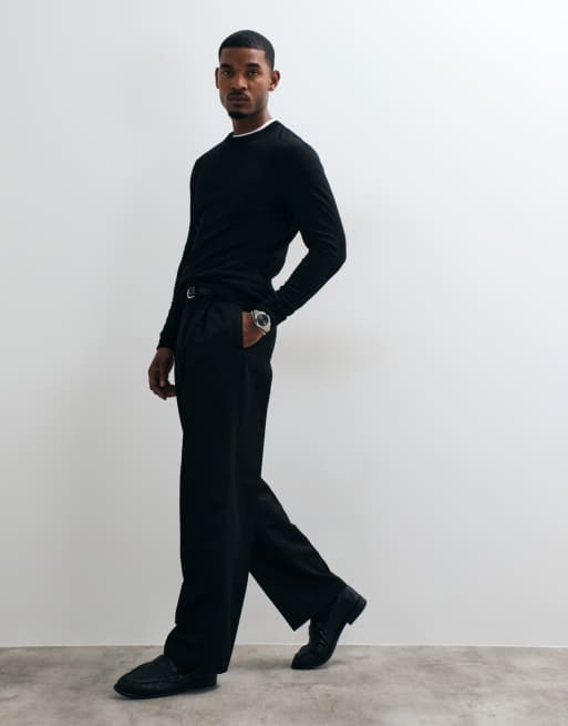 ASOS DESIGN sudadera de cuello redondo de corte ajustado en negro, 2 de 5