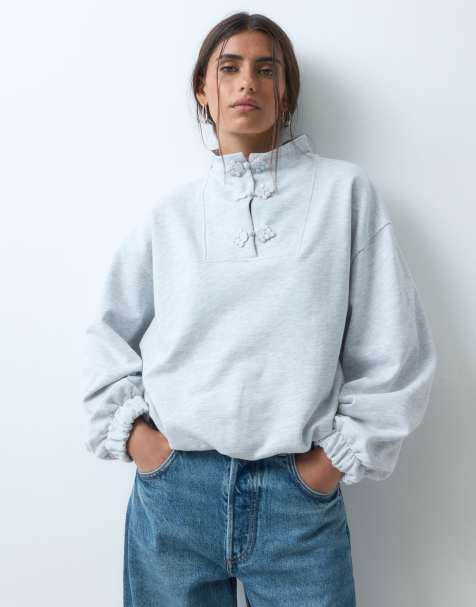 ASOS DESIGN - sudadera de manga larga con cuello mao en gris - view 1