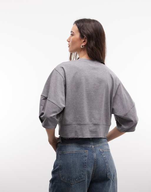 ASOS DESIGN - sudadera de manga midi en gris jaspeado, 4 de 4