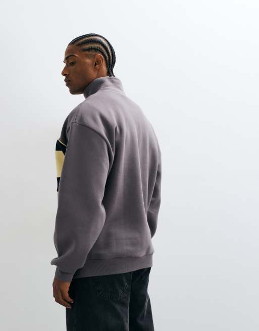 ASOS DESIGN sudadera extragrande con media cremallera y paneles combinados, vivo y estampado en gris de mezcla de poliéster y algodón, 4 de 5