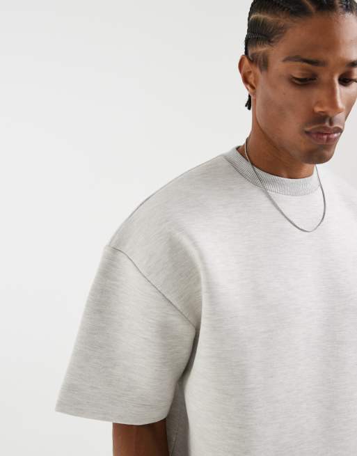 ASOS DESIGN - Sudadera gris hielo jaspeado extragrande con mangas 3/4 de tejido efecto neopreno, 2 de 5