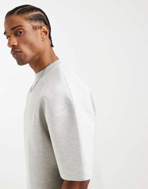 ASOS DESIGN - Sudadera gris hielo jaspeado extragrande con mangas 3/4 de tejido efecto neopreno, 5 de 5