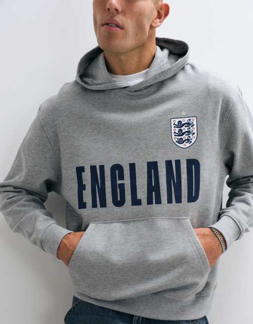 ASOS DESIGN - Sudadera gris jaspeado holgada con capucha y estampado "FA England Three Lions", 4 de 5