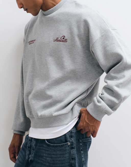 ASOS DESIGN - Sudadera gris jaspeado ultragrande con estampado de texto, 5 de 5