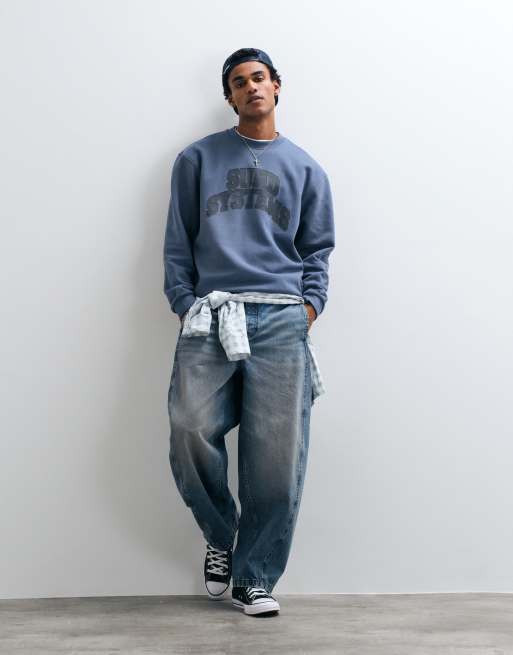 ASOS DESIGN - sudadera holgada con estampado frontal collegiate en azul, 4 de 5