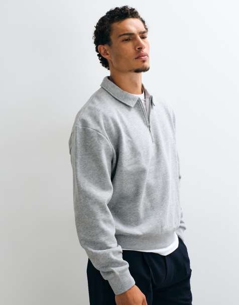 ASOS DESIGN - sudadera holgada de corte boxy con media cremallera y cuello en gris jaspeado - view 1