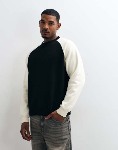 ASOS DESIGN - sudadera holgada negra con manga raglán y cuello redondo en contraste blanco - view 1