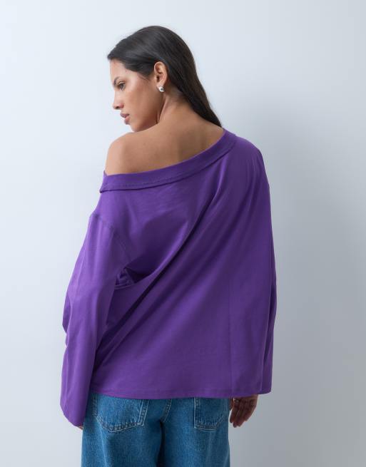 ASOS DESIGN sudadera lavada de un solo hombro en morado, 4 de 4