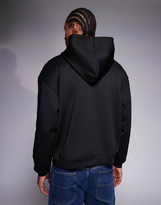 ASOS DESIGN - Sudadera negra extragrande con capucha y cremallera de tejido efecto neopreno, 3 de 5