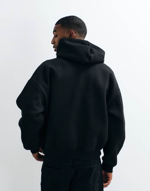 ASOS DESIGN - Sudadera negra ultragrande con capucha y logo bordado de tejido efecto neopreno, 4 de 5