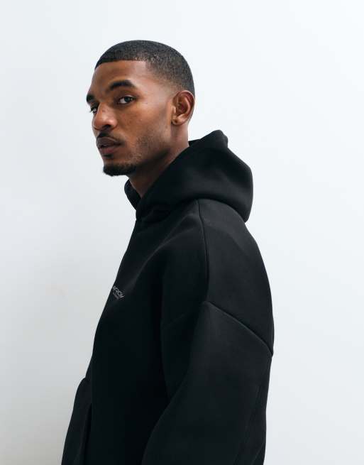 ASOS DESIGN - Sudadera negra ultragrande con capucha y logo bordado de tejido efecto neopreno, 5 de 5