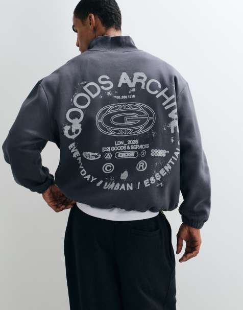 ASOS DESIGN - sudadera oversize con cuello alzado y estampado gráfico en gris - view 1