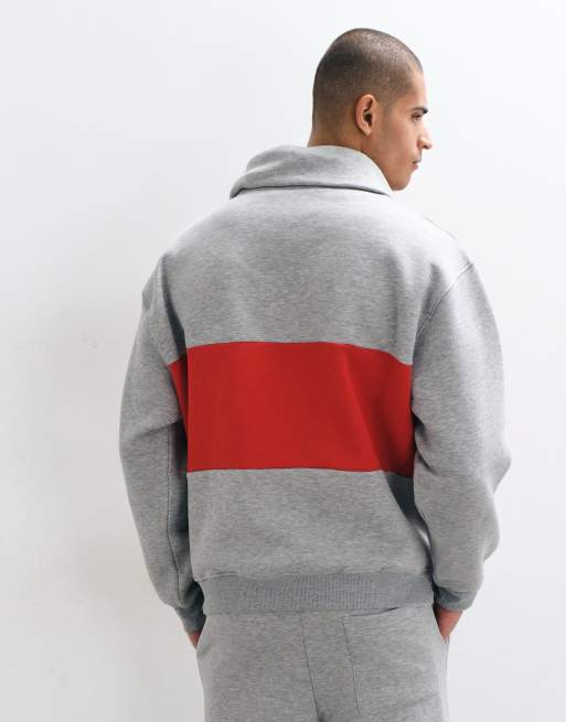 ASOS DESIGN - sudadera oversize con media cremallera, cremallera en contraste y panel en el pecho en gris jaspeado, 4 de 5