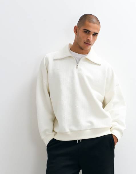 ASOS DESIGN - sudadera oversize con media cremallera en tejido texturizado beige - view 1